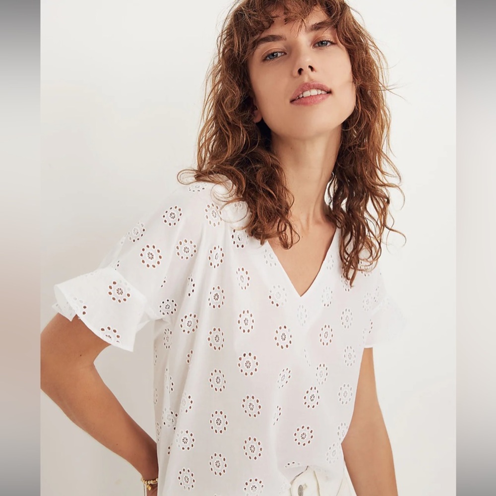 Madewell Eyelet Sundrift Ruffle Top White XS EUC